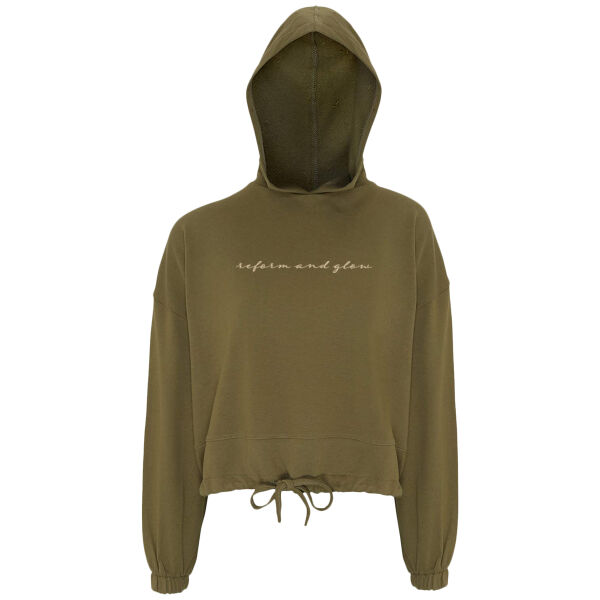 Reform and Glow cropped oversized embroidered hoodie - cream text Thumbnail